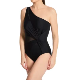 Miraclesuit Network News Minx Black - Asymmetrical Mesh One-Shoulder Slimming One Piece Swimsuit -Her Room US miraclesuit mira01 6553216 fs