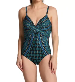 Miraclesuit Amarna Captivate Gold Accented Pattern - Crossover Slimming One Piece Swimsuit