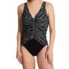 Miraclesuit Linked In Charmer One Piece Swimsuit – Black with Gold Chain Print Slimming V-Neck -Her Room US miraclesuit mira01 6553969 gs