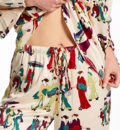 N by Natori Geisha PJ Set - Colorful Asian-Inspired Satin 3/4 Sleeve Sleepwear -Her Room US n by natori nn01 pc6172 cs2