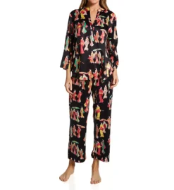 N by Natori Geisha PJ Set - Colorful Asian-Inspired Satin 3/4 Sleeve Sleepwear -Her Room US n by natori nn01 pc6172 fs