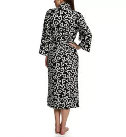 N by Natori Ottoman Cozy Knit Long Robe - Black and White Regal Scroll Print -Her Room US n by natori nn01 sc4044 bs