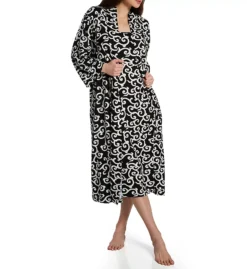 N by Natori Ottoman Cozy Knit Long Robe - Black and White Regal Scroll Print -Her Room US n by natori nn01 sc4044 cs2