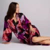 N by Natori Floral Tapestry Red and Purple – Matte Satin Shawl Collar Robe