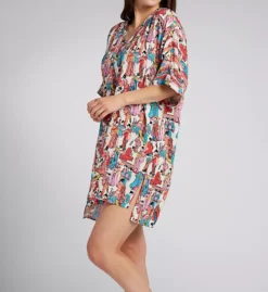 N by Natori Promenade Challis Geisha Print Sleepshirt – V-Neck Kimono Sleeve Rayon Loungewear
