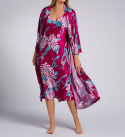 N by Natori Chrysanthemum Satin Print - Obi 49-Inch Kimono Sleeve Robe -Her Room US n by natori nn01 vc4018 cs1