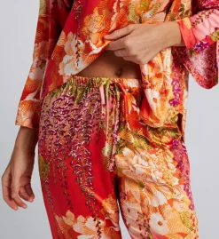 N by Natori Wisteria Garden Floral Satin PJ Set – 3/4 Sleeve Mandarin Collar Top & Crop Bottoms -Her Room US n by natori nn01 vc6007 cs2