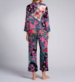 N by Natori Brocade Print Satin PJ Set – V-Neck 3/4 Sleeve Top & Straight Leg Sleepwear -Her Room US n by natori nn01 vc6012 bs