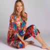 N by Natori Tropical Breeze Multicolor Satin PJ Set – 3/4 Sleeve Mandarin Collar Pajamas -Her Room US n by natori nn01 vc6049 gs