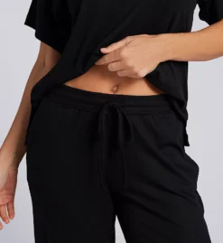 N by Natori Soothe Rib Knit PJ Set - Relaxed Short Sleeve & Ankle Pant Sleepwear -Her Room US n by natori nn01 vc6137 cs1