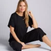 N by Natori Soothe Rib Knit PJ Set - Relaxed Short Sleeve & Ankle Pant Sleepwear -Her Room US n by natori nn01 vc6137 gs