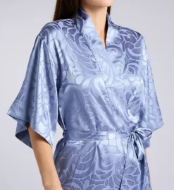 N by Natori Scroll Satin Jacquard Short Robe - Shine & Matte Contrast Pattern Kimono Style -Her Room US n by natori nn01 wc4059 cs1