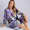N by Natori Deco Satin Asian Motif Pajama Set – Mandarin Collar 3/4 Sleeve Sleepwear -Her Room US n by natori nn01 wc6139 gs