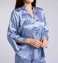 N by Natori Scroll Satin Jacquard PJ Set - Mandarin Collar & Cropped Leg Sleepwear -Her Room US n by natori nn01 wc6159 cs1