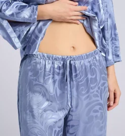 N by Natori Scroll Satin Jacquard PJ Set - Mandarin Collar & Cropped Leg Sleepwear -Her Room US n by natori nn01 wc6159 cs2