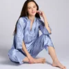 N by Natori Scroll Satin Jacquard PJ Set - Mandarin Collar & Cropped Leg Sleepwear -Her Room US n by natori nn01 wc6159 gs