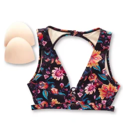 Nanette Lepore Spice Market Alana Apex Tri Swim Top - Black Floral Tapestry Sporty Triangle Bikini -Her Room US nanette lepore nan01 l0t0927n cs3