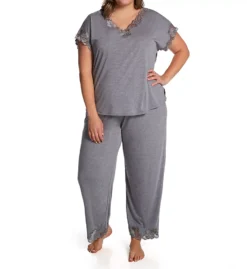 Natori Plus Size Zen Floral Lace Applique – Modal-Blend Short Sleeve PJ Set