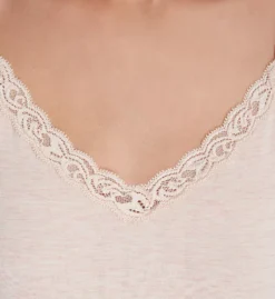 Natori Feathers Ice Blue Heathered Knit Chemise – Signature Lace V-Neck Sleepwear -Her Room US natori nat001 b78129 cs1