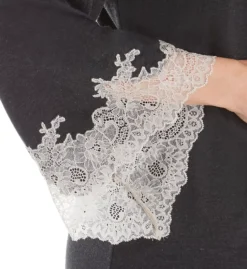 Natori Luxe Shangri-La Navy Blue Long Robe – Floral Lace Flare Sleeve Knit Sleepwear -Her Room US natori nat001 e74056 cs1