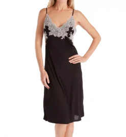 Natori Luxe Shangri-La Slip Chemise - Elegant Floral Lace V-Neck Sleep Dress -Her Room US natori nat001 e78056 fs