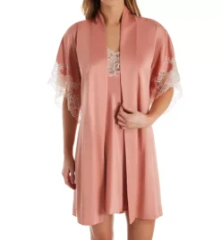 Natori Feathers Satin Wrap with Scalloped Lace – Short Kimono Style Sleep Robe -Her Room US natori nat001 f74057 cs5