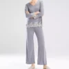 Natori Luxe Shangri-La PJ Set - Lace Trim 3/4 Sleeve Top and Flared Crop Pants -Her Room US natori nat001 f76356 gs