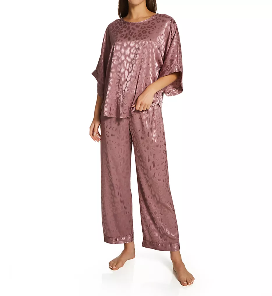 Natori Decadence Leopard Print Kimono PJ Set – Tonal Jacquard Satin Sleepwear 4 Natori Decadence Leopard Print Kimono PJ Set – Tonal Jacquard Satin Sleepwear - Image 2
