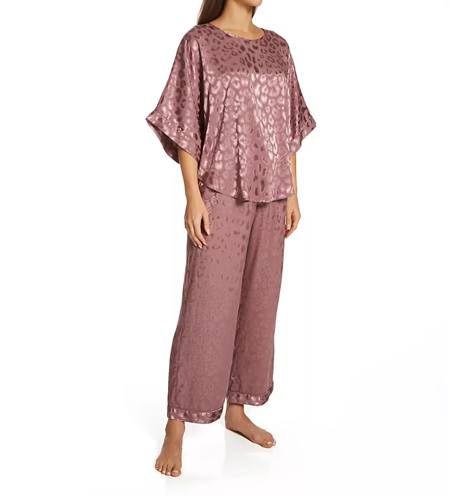 Natori Decadence Leopard Print Kimono PJ Set – Tonal Jacquard Satin Sleepwear 3 Natori Decadence Leopard Print Kimono PJ Set – Tonal Jacquard Satin Sleepwear
