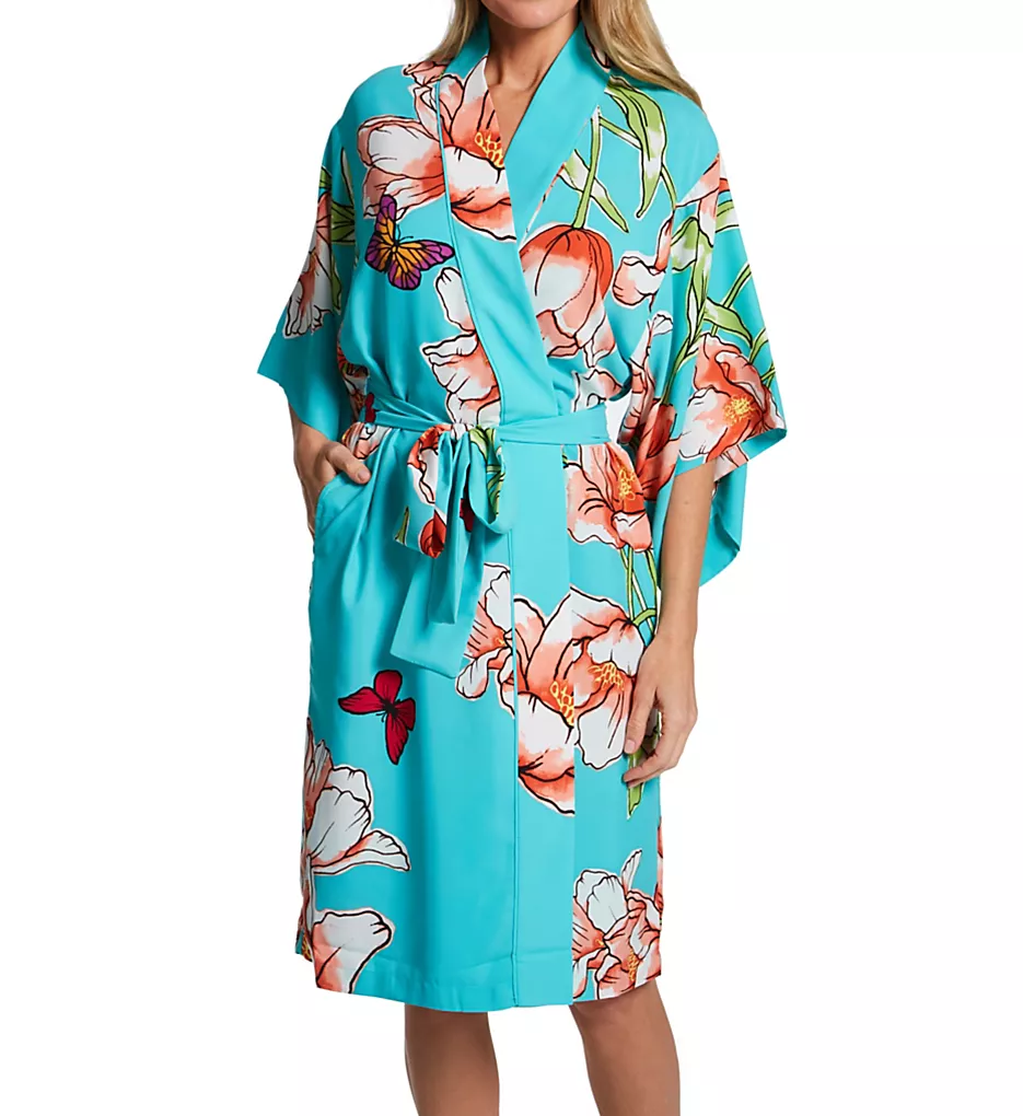 Natori Wild Poppy Floral & Butterfly Wrap Robe – Silky Lightweight 3/4 Sleeve Loungewear 3 Natori Wild Poppy Floral & Butterfly Wrap Robe – Silky Lightweight 3/4 Sleeve Loungewear