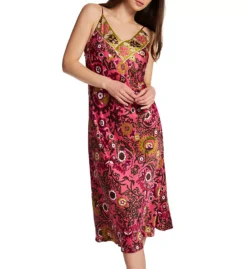 Natori Blue & White Ikat Pattern – Charmeuse Satin V-Neck Palazzo Gown -Her Room US natori nat001 s73070 fs