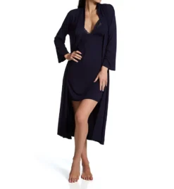 Natori Solid Jersey Feathers Essentials Robe – Standing Collar Long Sleepwear -Her Room US natori nat001 s74129 cs1