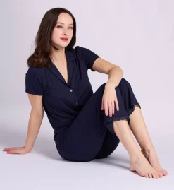 Natori Feathers Essentials Pajama Set – Lace Trim Soft Knit Cropped Sleepwear