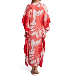 Natori Palma 52 Floral Print Matte Crepe Satin V-Neck Caftan -Her Room US natori nat001 t70035 bs