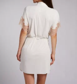 Natori Enchant Wrap Short Robe – Silky Knit with Lace-Trimmed Kimono Sleeves -Her Room US natori nat001 t74012 bs