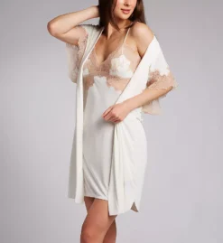 Natori Enchant Wrap Short Robe – Silky Knit with Lace-Trimmed Kimono Sleeves -Her Room US natori nat001 t74012 cs1