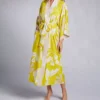 Natori Palma Blue Tropical Palm Print – Lightweight Crepe de Chine 52-Inch Kimono Robe