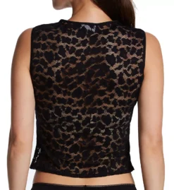 Natori Temptation Tank Black Sheer Abstract Lace - Fitted Sleeveless Sleep Top -Her Room US natori nat001 t75028 bs