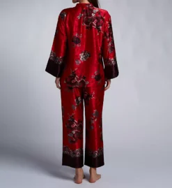 Natori Imperial Dragon Floral Satin PJ Set – Mandarin Collar Lotus Button Sleepwear -Her Room US natori nat001 t76039 bs