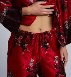 Natori Imperial Dragon Floral Satin PJ Set – Mandarin Collar Lotus Button Sleepwear -Her Room US natori nat001 t76039 cs2