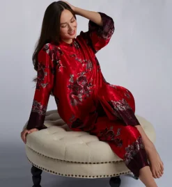 Natori Imperial Dragon Floral Satin PJ Set – Mandarin Collar Lotus Button Sleepwear -Her Room US natori nat001 t76039 cs4