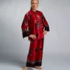Natori Imperial Dragon Floral Satin PJ Set – Mandarin Collar Lotus Button Sleepwear -Her Room US natori nat001 t76039 gs