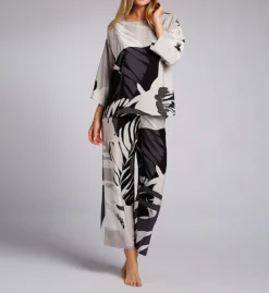 Natori Portofino Matte Crepe de Chine Satin PJ Set – Boat Neck Boxy Top & Cropped Bottoms