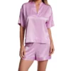 Natori Glamour Light Purple Glossy Satin Mandarin Collar Short PJ Set -Her Room US natori nat001 t76160 gs