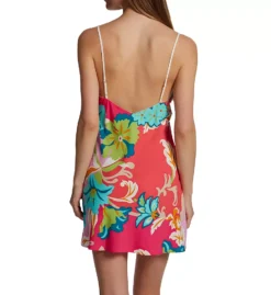 Natori Marbella 34 Inch Multicolor Floral Satin Chemise with Eyelash Lace Trim -Her Room US natori nat001 t78026 bs