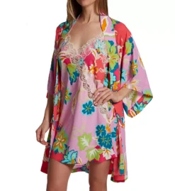 Natori Marbella 34 Inch Multicolor Floral Satin Chemise with Eyelash Lace Trim -Her Room US natori nat001 t78026 cs2