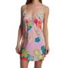 Natori Marbella 34 Inch Multicolor Floral Satin Chemise with Eyelash Lace Trim -Her Room US natori nat001 t78026 gs