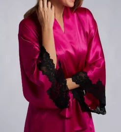 Natori Peony Glamour High-Shine Satin Robe - Floral Lace Trim Kimono Loungewear -Her Room US natori nat001 u74048 cs1