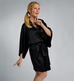 Natori Glamour Wrap Satin Kimono Short Robe - Wrinkle-Resistant Sleepwear
