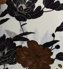 Natori Peony Blossom Black & White Floral Satin – Golden Accent Crop Pajama Set -Her Room US natori nat001 u76035 cs3